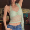 Women's Lace Lightweight Breathable Backless Halter Vest Top