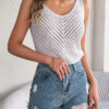 Women's Solid Color V-Neck Hollow Out Sleeveless Knit Vacation Top