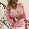 7ea43856-56b2-4ff1-b5a8-1ea1cf3e1ceb.jpg Women's Fashion Knitted Hollow Out Design V-Neck Sweater
