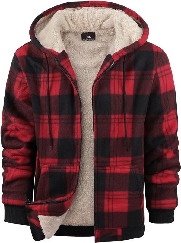Men's Thick Cotton Checkered Trucker Loose Fit Hooded Zip Jacket