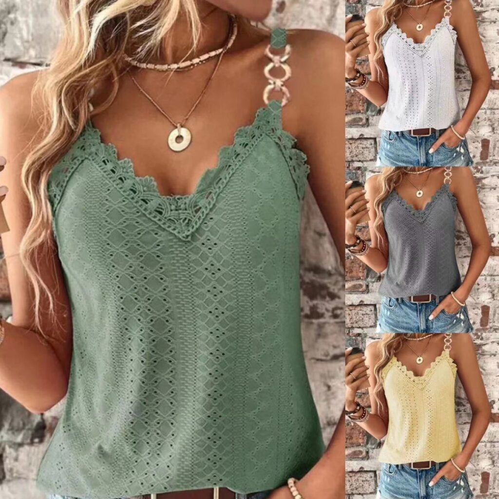 Women's Solid Color Hollow Lace Camisole Fashion Top