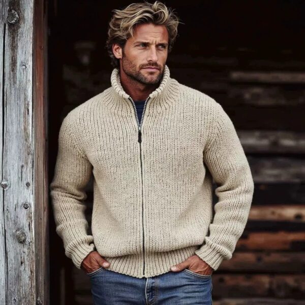 Men's Fashionable Cardigan Long-Sleeve Zip-Up Sweater