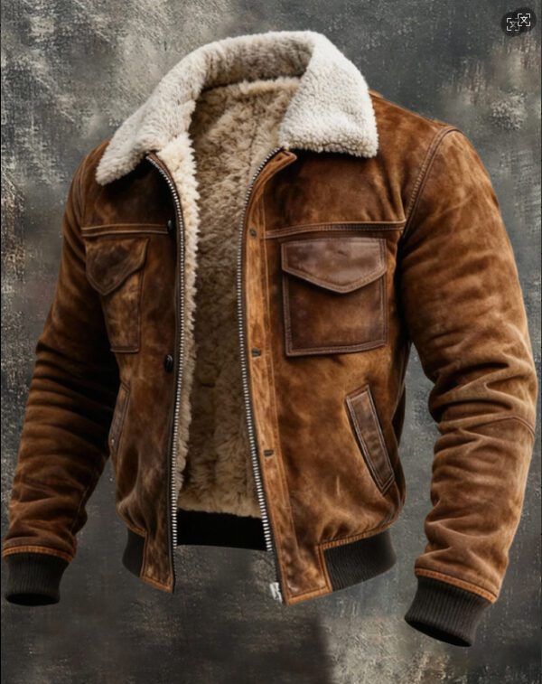 Men's Retro Versatile Multi-Pocket Fleece-Lined Outdoor Jacket