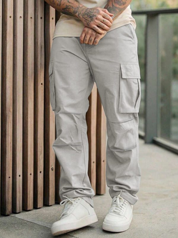 Men's Solid-Color Sporty-Casual Cargo Pants With A Multi-Pocket Design