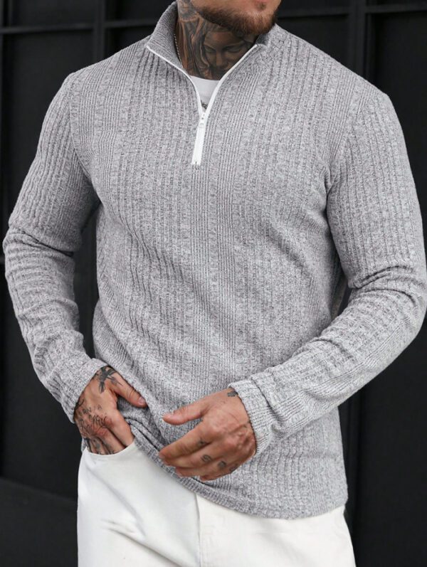 Men's Casual Stand-Up Collar Pullover Slim-fit Ribbed Sweater