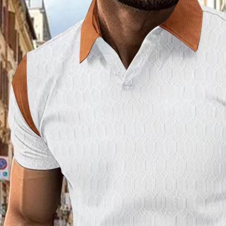 Men's Short Sleeve Waffle Jacquard Solid Color Polo Shirt