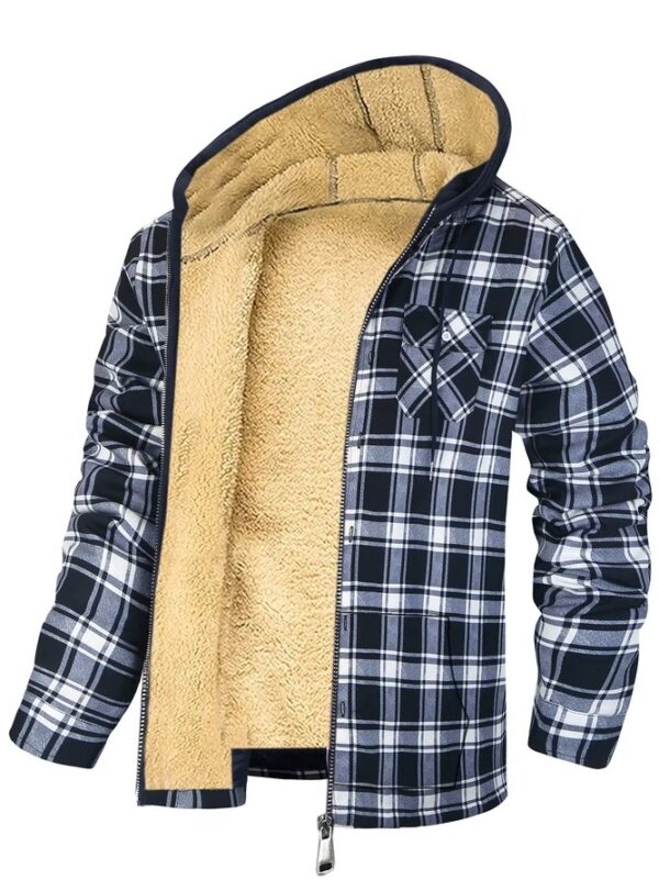 Men's Thick Cotton Checkered Trucker Loose Fit Hooded Zip Jacket