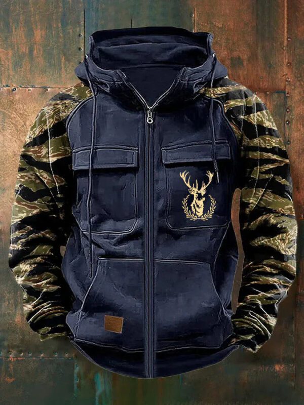 Men's Casual Camo Multi-Pocket Cargo Full Zip Hoodie