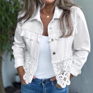 Women's Lapel Lace Hollow-Out Patchwork Tassel Jacket