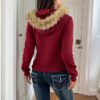 Women's Casual Hooded French-Elegant Coat With Zipper And Faux Fur Collar