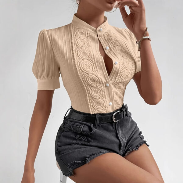 Women's Lace Patchwork Stand-Up Collar Fashion Top