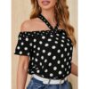 Women's Trendy Polka Dot Off-Shoulder Ribbon Halter Top