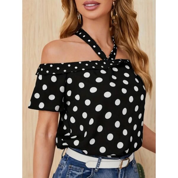 Women's Trendy Polka Dot Off-Shoulder Ribbon Halter Top