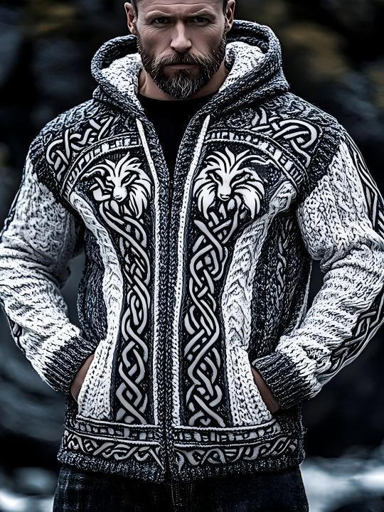 Men's Zippered Trendy Casual Dual Pocket Printed Hoodie