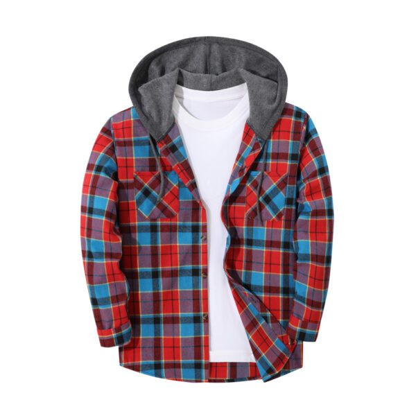 Men's Trendy Buttoned Checkered Trucker Hooded Jacket