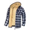Men's Thick Cotton Checkered Trucker Loose Fit Hooded Zip Jacket