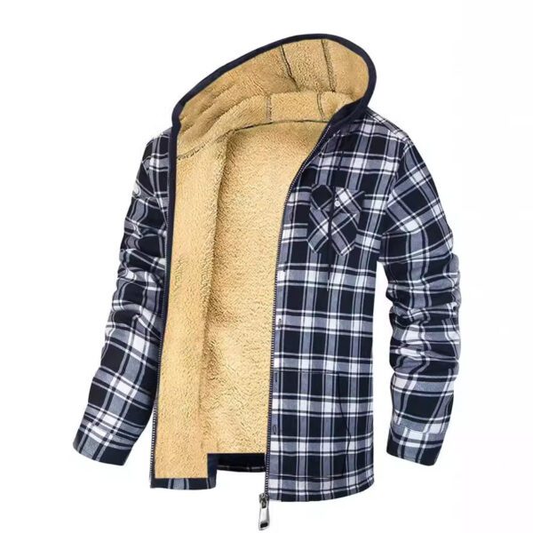 Men's Thick Cotton Checkered Trucker Loose Fit Hooded Zip Jacket