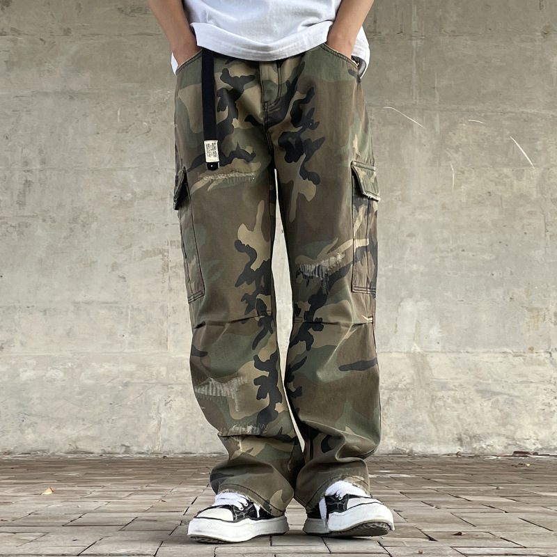 Men's Long Retro Casual Street Wear Straight-fit Camouflage Cargo Pants