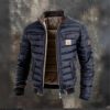 Men's Vintage Leather Quilted Patchwork Zip-Up Outdoor Jacket