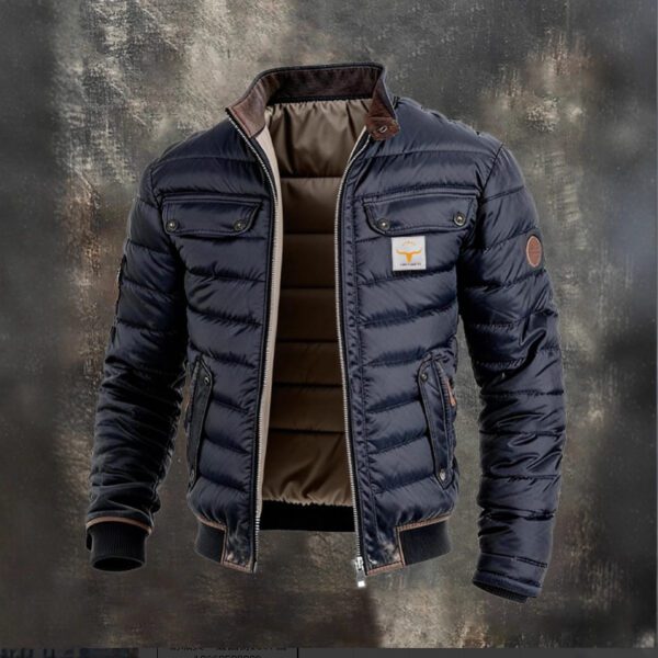 Men's Vintage Leather Quilted Patchwork Zip-Up Outdoor Jacket
