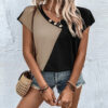 Women's Fashionable Color-Blocked Casual Short Sleeve Top
