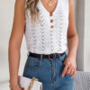 Women's Buttoned V-Neck Hollow Out Sleeveless Knit Vacation Top