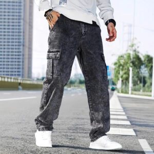 Men's Loose-Fit Multi-Pocket Fashionable Street-Style Cargo Denim Jeans