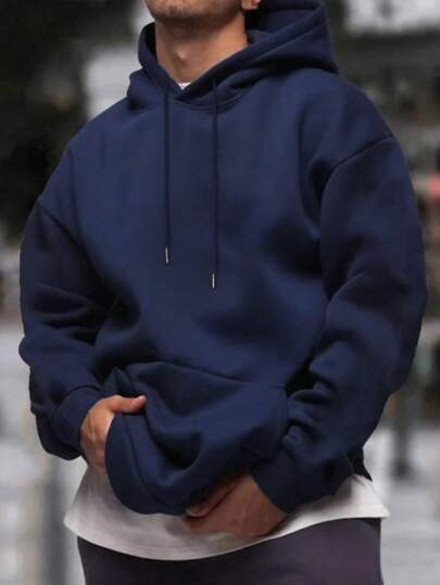 Men's Fashionable Solid-Color Drop-Shoulder Long-Sleeve Hoodie