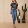 Women's Trendy Polka Dot Off-Shoulder Ribbon Halter Top