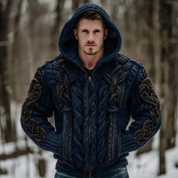 Men's Zippered Trendy Casual Dual Pocket Printed Hoodie