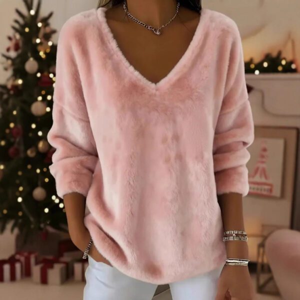 Women's Casual Plush Pullover V-neck Long Sleeve Sweater