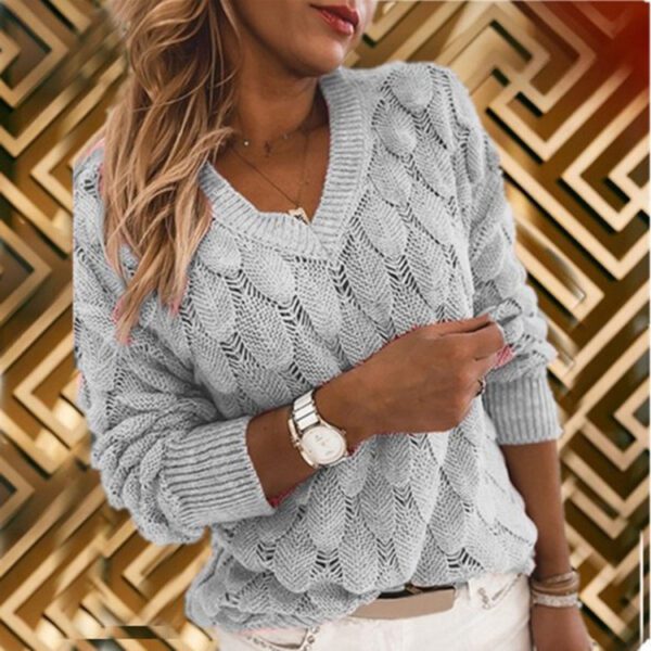b22c38ed-2ef5-4ed5-ac73-ac4d4e25cda8.jpg Women's Fashion Knitted Hollow Out Design V-Neck Sweater