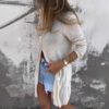 Women's Casual Long-Sleeve Mid-Length V-neck Solid-Color Jacket
