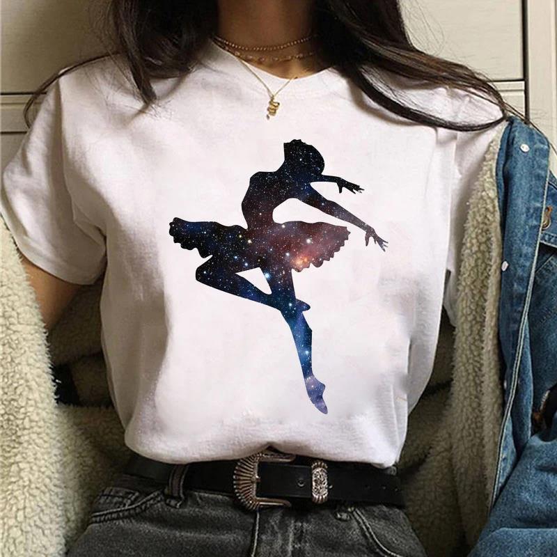 Women's Casual Ballet Graphic Print Crew Neck Short-Sleeve T-Shirt