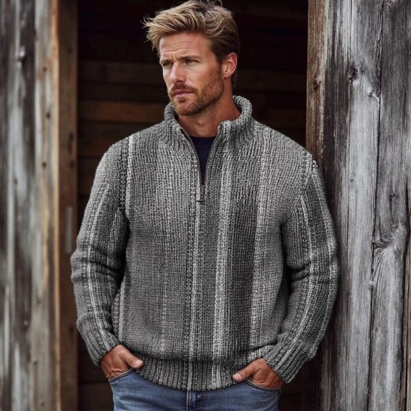 Men's Fashionable Cardigan Long-Sleeve Zip-Up Sweater