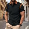 Men's Short Sleeve Waffle Jacquard Solid Color Polo Shirt