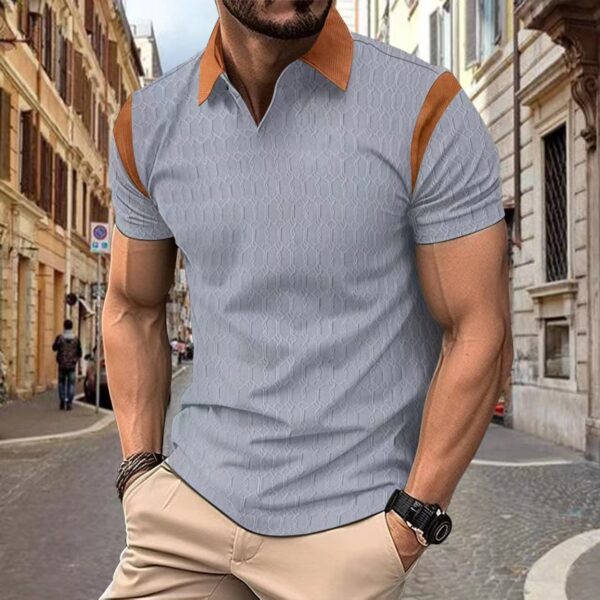 Men's Short Sleeve Waffle Jacquard Solid Color Polo Shirt