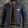 Men's Vintage Leather Quilted Patchwork Zip-Up Outdoor Jacket