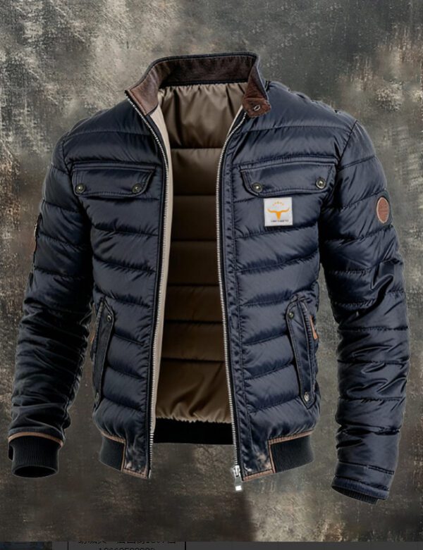Men's Vintage Leather Quilted Patchwork Zip-Up Outdoor Jacket