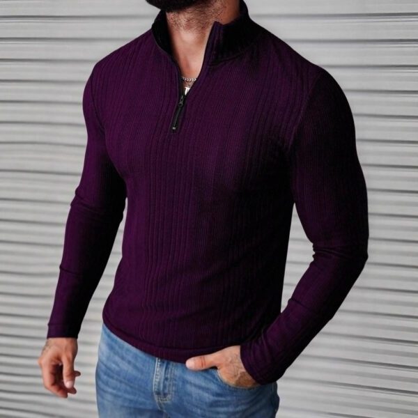 Men's Casual Stand-Up Collar Pullover Slim-fit Ribbed Sweater