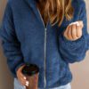 Women's Casual Hooded Long Sleeve Zip Plush Jacket