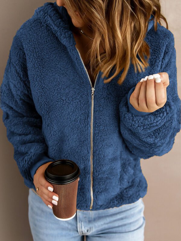 Women's Casual Hooded Long Sleeve Zip Plush Jacket