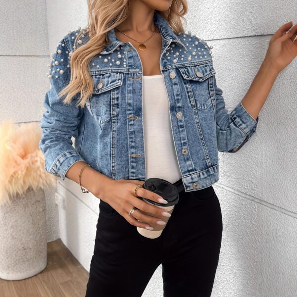 Women's Casual Short Pearl Denim Jacket