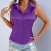 Women's Solid Color Casual Elegant Button Satin Shirt