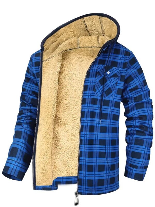 Men's Thick Cotton Checkered Trucker Loose Fit Hooded Zip Jacket