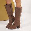 Women's Fashionable Solid-Color Round-Toe Side-Zip Over-the-Knee Boots