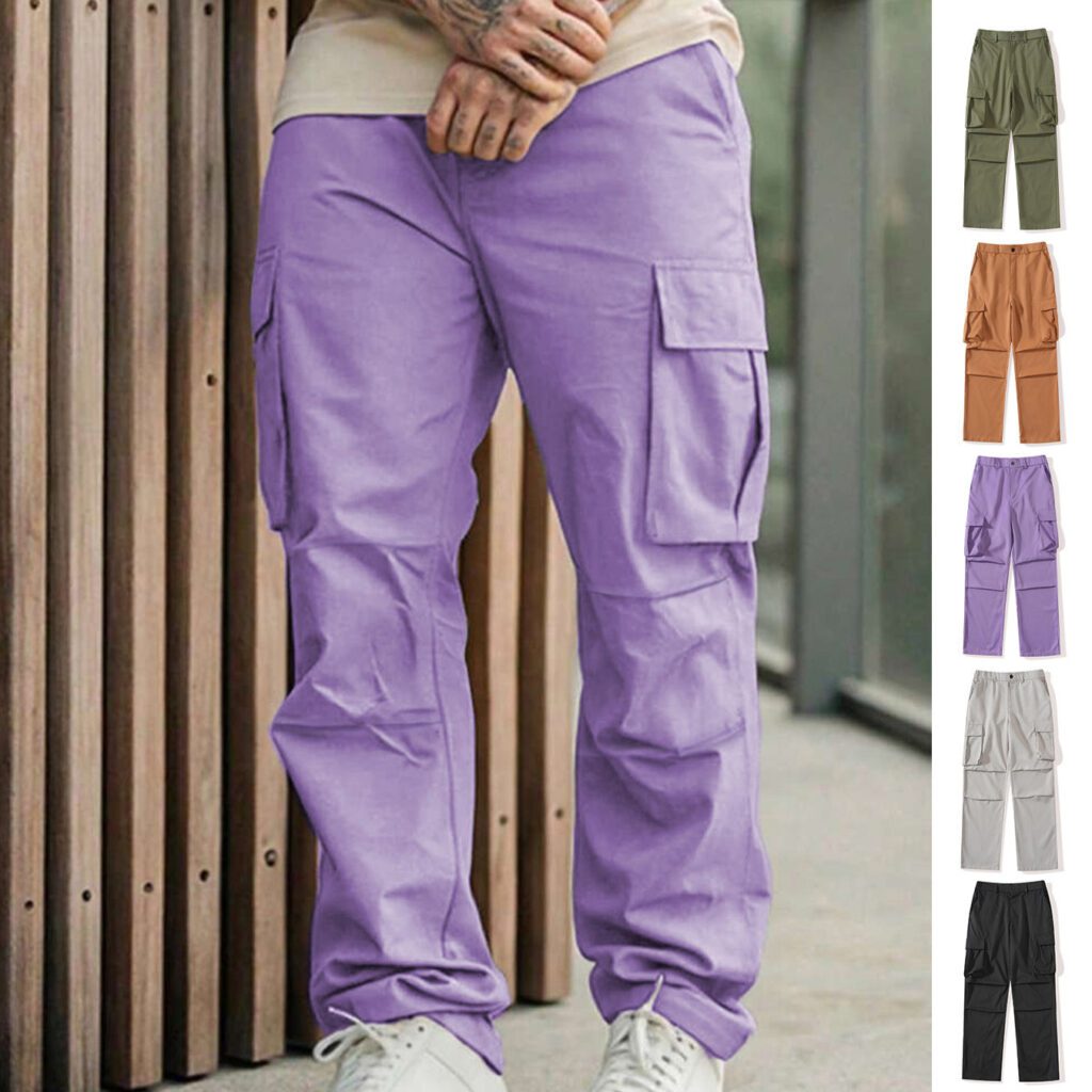 Men's Solid-Color Sporty-Casual Cargo Pants With A Multi-Pocket Design