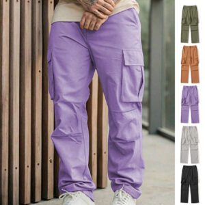 Men's Solid-Color Sporty-Casual Cargo Pants With A Multi-Pocket Design