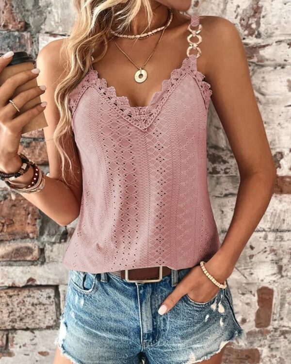 cba397f4-069c-47c8-a56e-d87bd3161284.jpg Women's Solid Color Hollow Lace Camisole Fashion Top