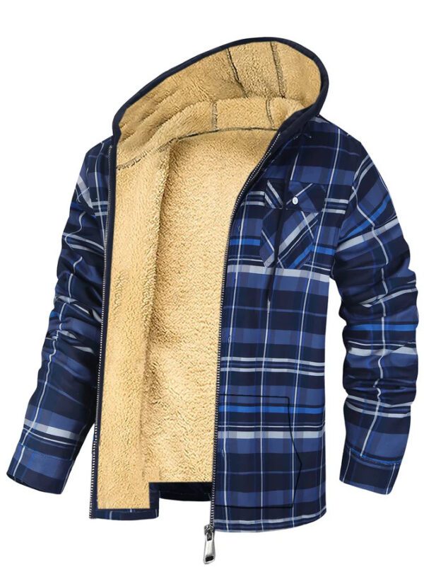 Men's Thick Cotton Checkered Trucker Loose Fit Hooded Zip Jacket